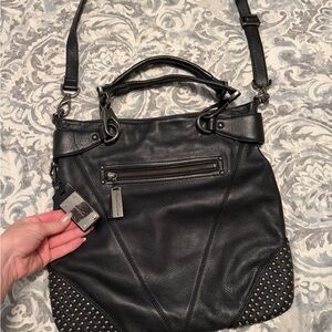 Black Studded Leather Shoulder Bag